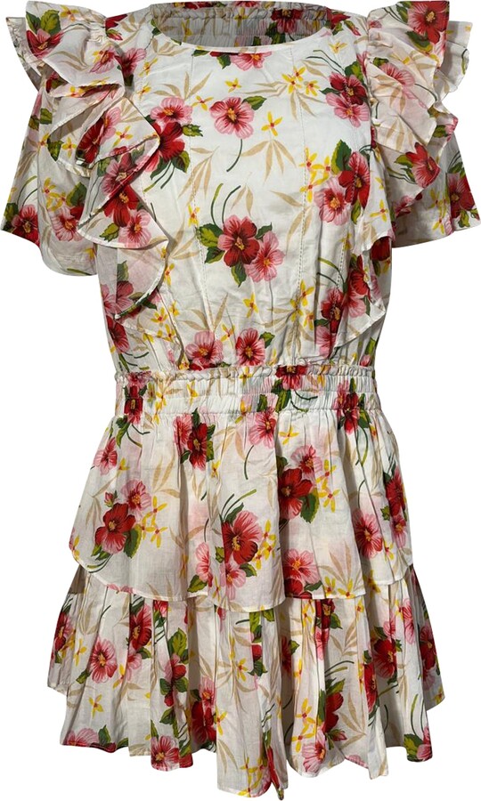 LoveShackFancy Natasha Floral Printed Mini Dress in Multicolor Cotton