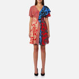 Diane von Furstenberg Women's Short Sleeve V Neck Ruffle Front Dress Multi
