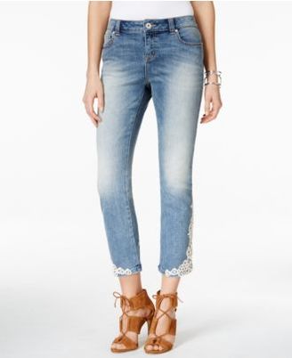 INC International Concepts Cropped Embroidered Jeans, Created for Macy's