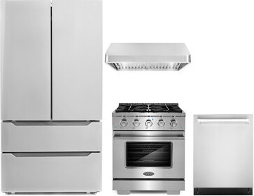 Cosmo 4 Piece Kitchen Package with French Door Refrigerator & 30" Freestanding Gas Range