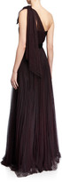Thumbnail for your product : Shoshanna Jenise Dot One-Shoulder Velvet Trim A-Line Gown