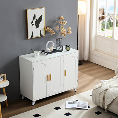 Modern Accent Sideboard Buffet Cabinet With 3 Doors, Removable Shelves In White Tone Doors And Stackable