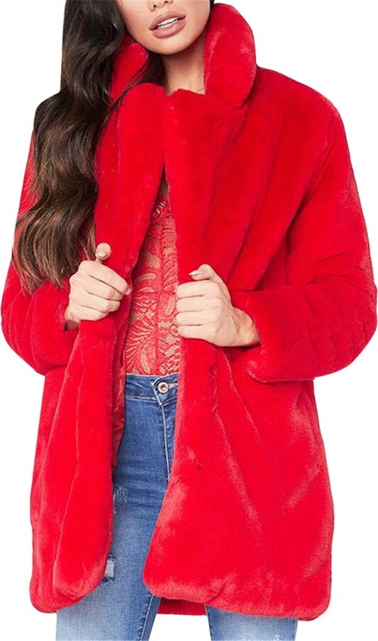 red fur faux coat