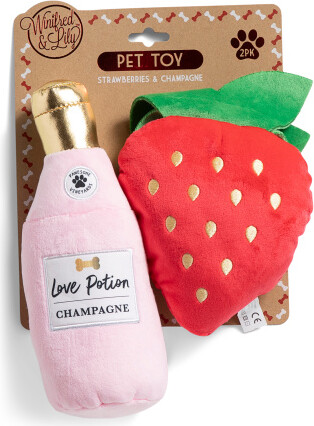 TJMAXX 2Pk Plush Wine Bottle And Strawberry Pet Toys, Polyester