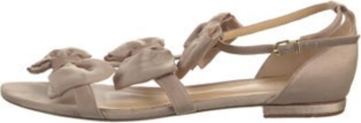 Alexandre Birman Satin Slingback Sandals Neutrals Bow Accents Straps & Buckle Closure at Ankles Designer