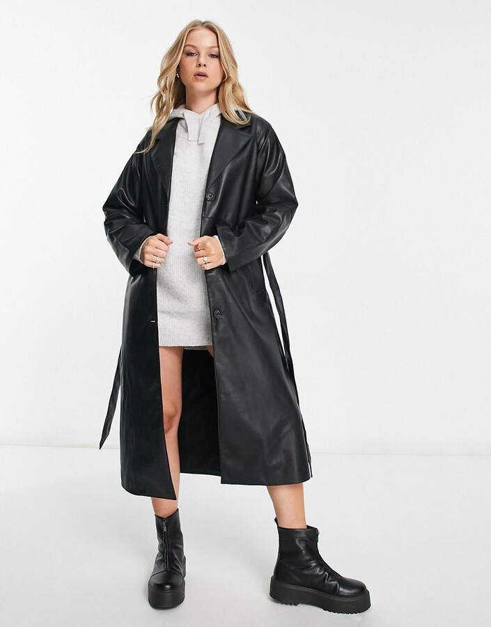 Monki leather coat in black - ShopStyle