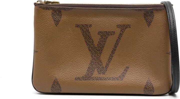 Pre-owned Louis Vuitton Double Zip Pochette Crossbody Bag In Brown