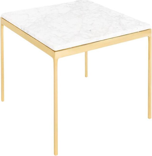 1970s Nicos Zographos Solid Bronze Side / End Table With Marble Top