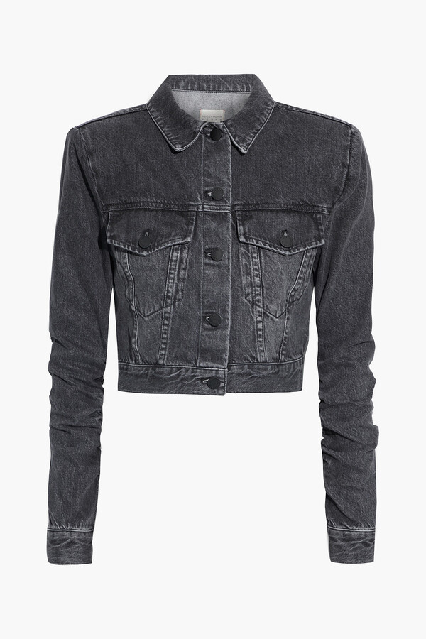 ruched shoulder denim jacket