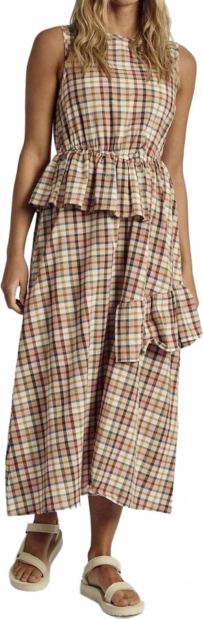 NATIVE YOUTH Ruffilo Midi Dress In Brown