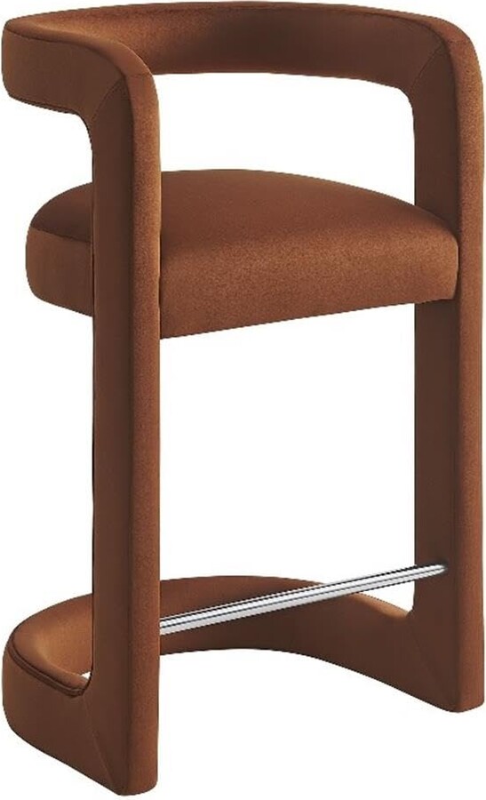 Modway Winslow Performance Velvet Counter Stool with Stainless Steel Footrest in Alabaster