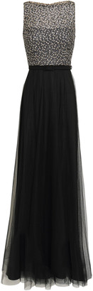 Mikael Aghal Belted Embellished Tulle Gown