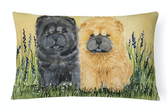 Caroline's Treasures 12 in x 16 in Outdoor Throw Pillow Chow Chow on Patio Canvas Fabric Decorative Pillow