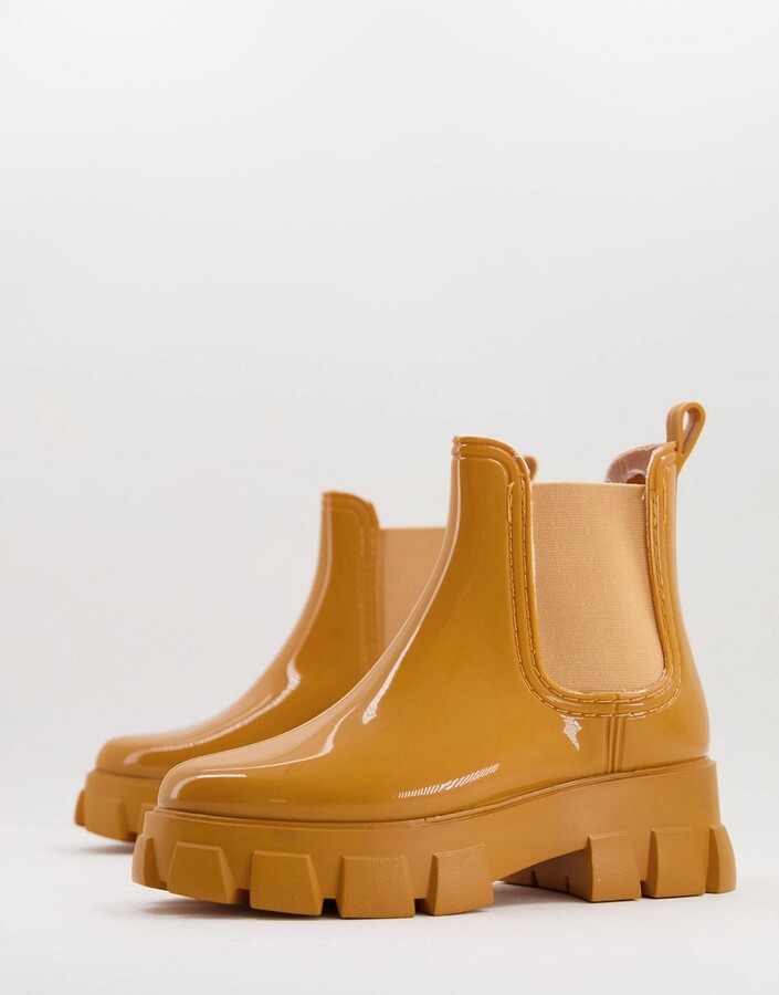ASOS DESIGN Giana chunky Chelsea rain boots in sand - ShopStyle