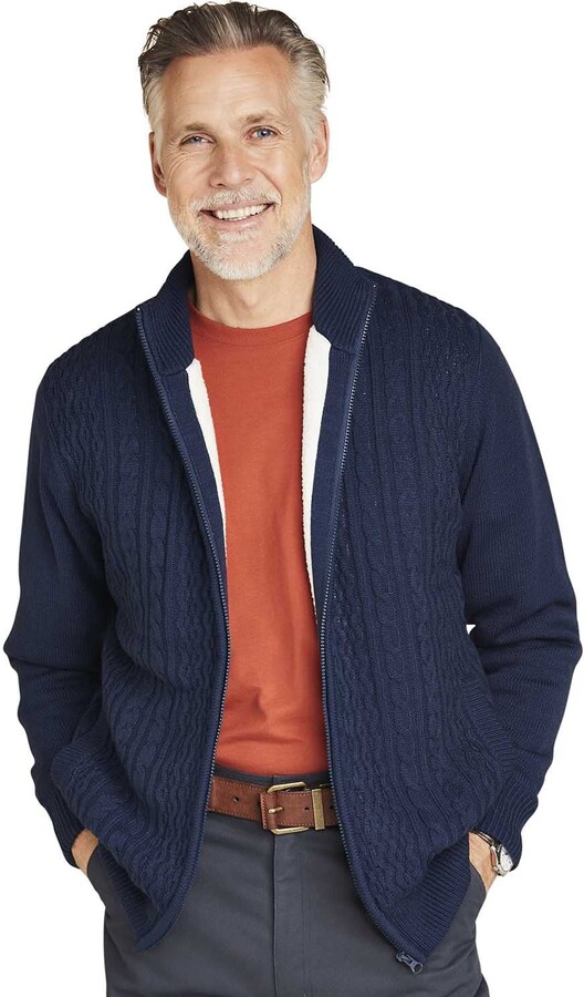Pegasus | Men's | Sherpa Lined Cable Knitted Zipper Cardigan | Navy ...