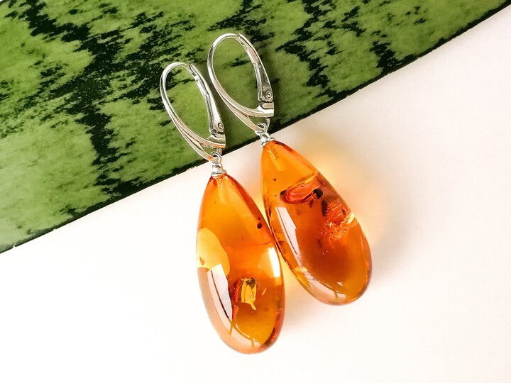 Etsy Large Cognac Color Amber Drop Earrings Natural Baltic Handmade High Quality Jewelry Exclusive Design Classy Delicate Style For Women