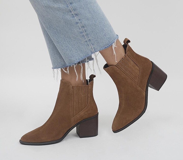 tan booties block heel