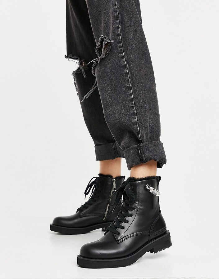 Calvin Klein Jeans nolly military boots in black - ShopStyle