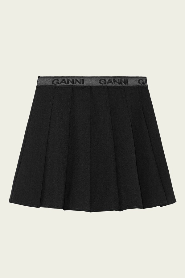 Ganni Light Twill Pleated Mini Skirt in Black