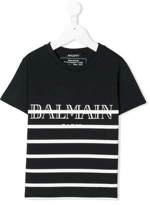Balmain Kids striped logo T-shirt