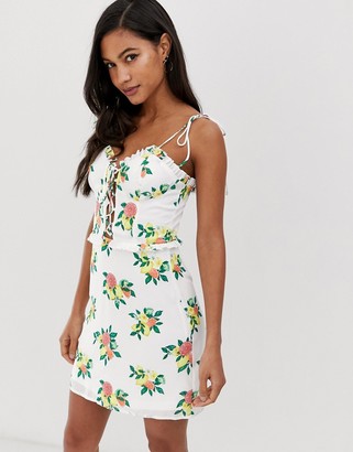 Fashion Union lace up cami dress in fruit print - ShopStyle