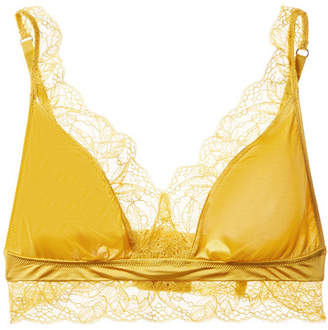 Hanro Fleur Stretch-satin And Leavers Lace Soft-cup Bra - Marigold