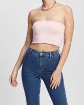 Thumbnail for your product : TOPSHOP Petite - Women's Pink Cropped tops - Petite Striped Bandeau Top - Size 12 at The Iconic