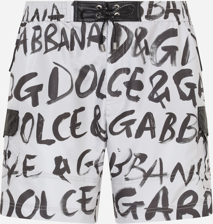 Dolce & Gabbana Men's Short Jacquard Swim Trunks with DG Monogram - Blue