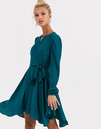 Forever New wrap tie mini dress in emerald green