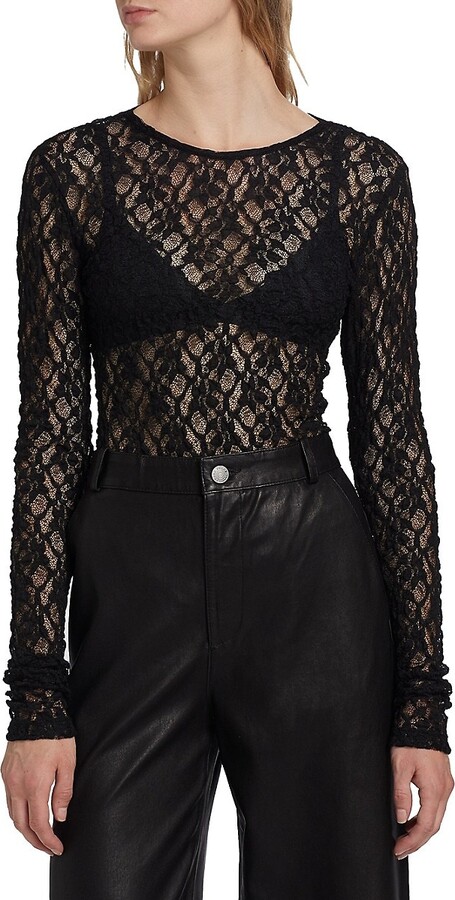 Frame Mesh Lace Long-Sleeve Top