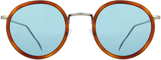 Kyme Matti Round Mirror Sunglasses, Light Brown/Blue