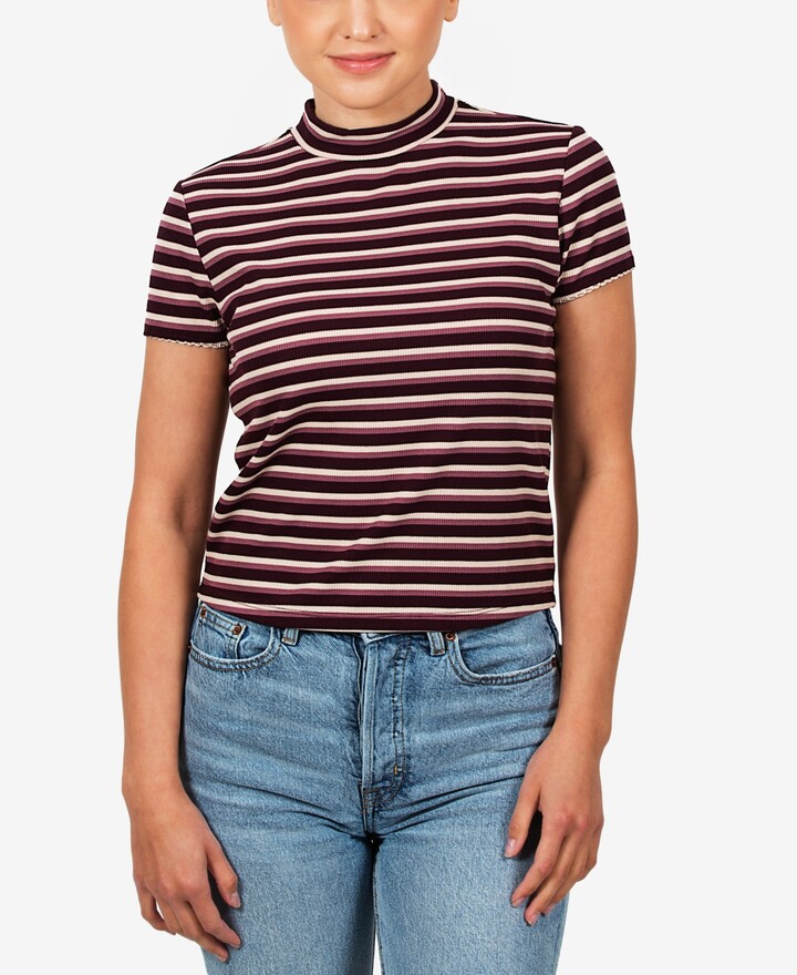 Hippie Rose Womens Striped Scalloped T-Shirt 