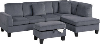 Latitude Run Corduroy 3pc Sectional With Chaise, , And Storage For A Contemporary Comfortable Home Square Arms Cushioned Back 3 - Piece L Shaped Of Casual Modern P