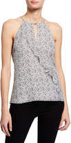 Thumbnail for your product : Parker Ashley Spotted-Print Halter Top with Ruffle Trim