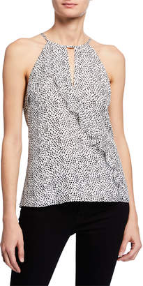 Parker Ashley Spotted-Print Halter Top with Ruffle Trim