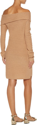 Halston Off-the-shoulder metallic cashmere-blend mini dress