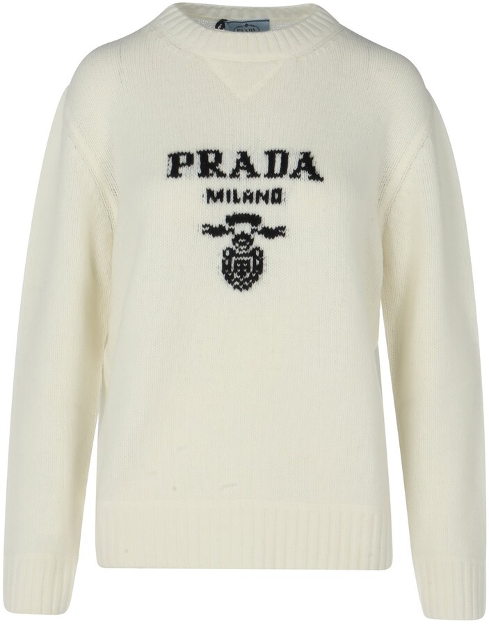 Prada Logo Intarsia Crewneck Sweater - ShopStyle
