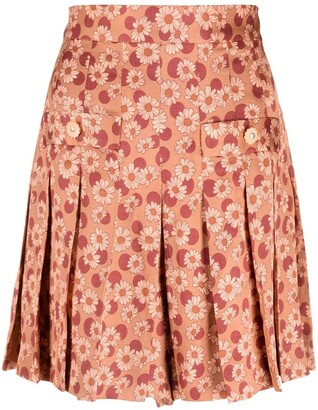 Sandro Floral-Print Pleated Shorts