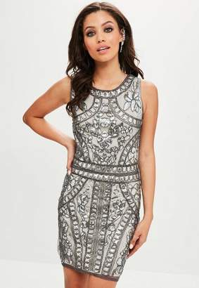 Missguided Silver Sequin Beaded Mini Dress