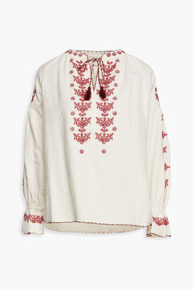 BELIZE Gathered embroidered cotton blouse