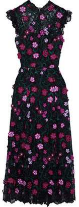 Lela Rose Floral-appliqued Embroidered Lace Midi Dress