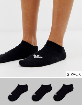 adidas 3 pack trefoil trainer socks in black