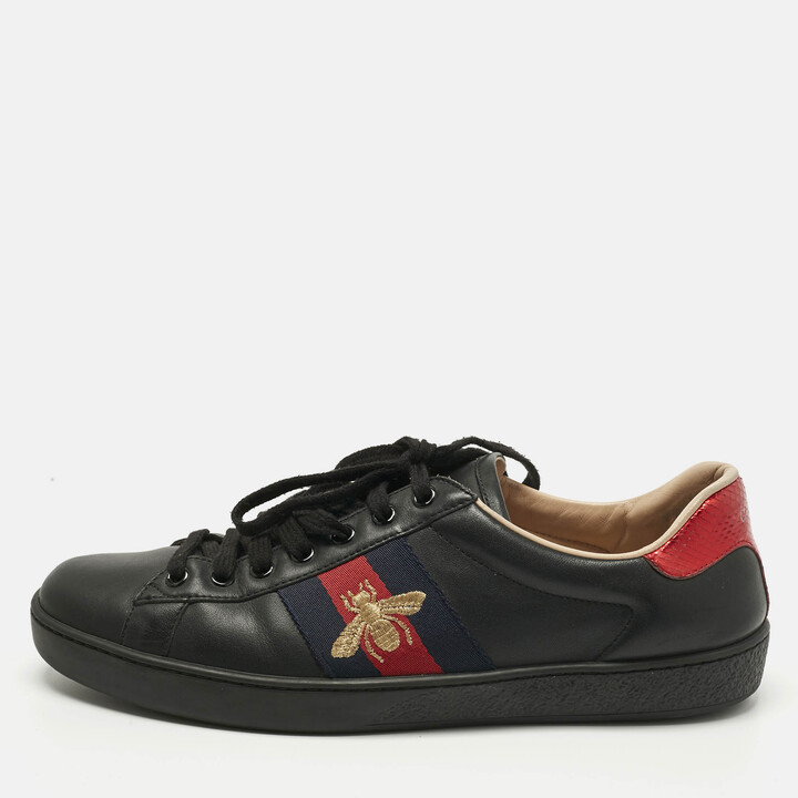 Gucci Black Leather Ace Lace Up Sneakers Size 41.5