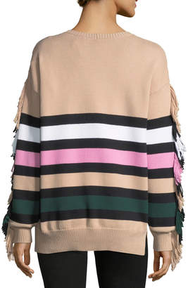 No.21 Crewneck Striped Knit Sweater with Fringed Trim