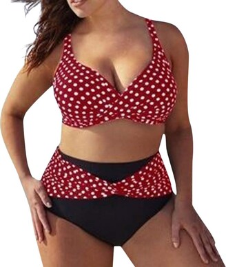 Kanpola Women Large Size Women Sexy Bikini Swimwear Kanpola Padded Polka Dot Printed Sling Triangle Beach Swimsuits Red