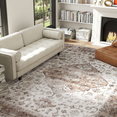 Latitude Run Vintage Intricate Pattern Tan Area Rug - Luxurious Flannel Faux Fur Classic Aesthetic For Living Rooms