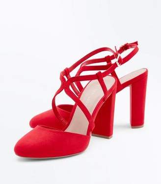 New Look Wide Fit Red Suedette Round Toe Block Heels