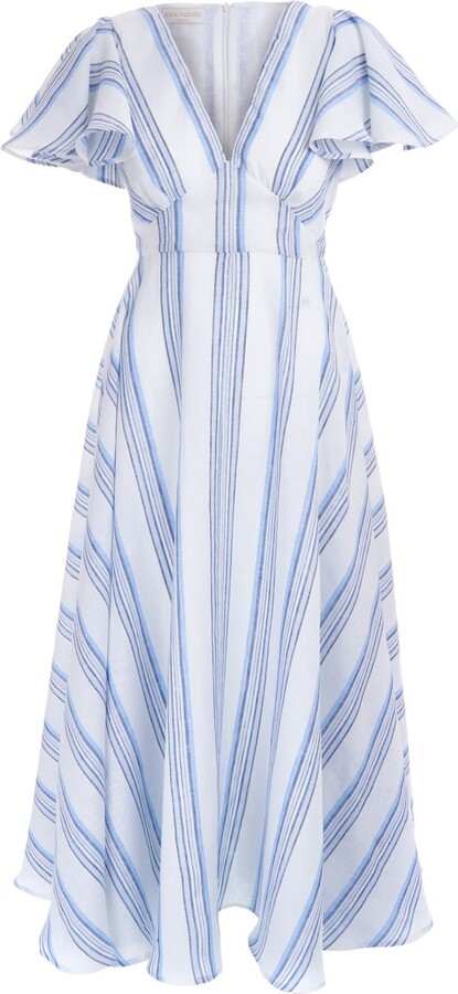 Sofia Tsereteli Blue / White Long Linen Dress