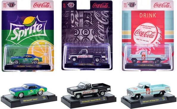 M2 Machines "Sodas"Setof3piecesRelease55LimitedEditionto10000piecesWorldwide1/64DiecastModelCarsbyM2Machines