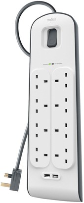 Belkin Bsv804 8-Way, 2M Surge Protection Strip With 2 X 2.4A Shared Usb Chargers